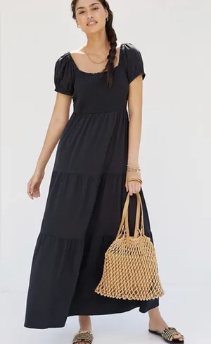 Anthropologie Daily Practice Tiered Black Maxi Dress Womens Size XS thumbnail 1