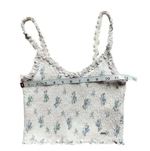 Hollister White Floral Stretchy Crop Top Size Medium thumbnail 3