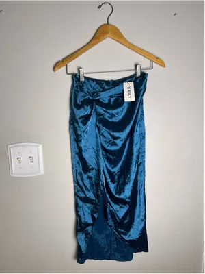 CIDER Teal Satin Asymmetrical Midi Skirt XS Y2K Fairy Grunge Going Out NWT thumbnail 2