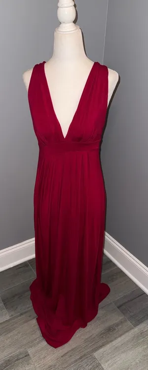 TART Deep V-Neck Sleeveless Maxi Dress in Burgundy size small thumbnail 1