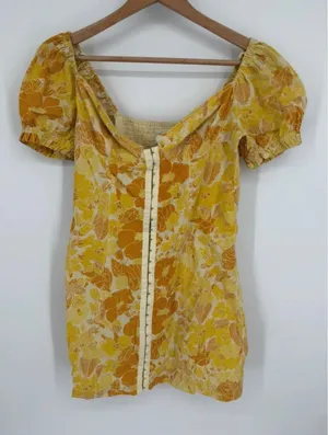 NWT Urban Outfitters Yellow Floral Hook-and-Eye Mini Dress - Size M thumbnail 1