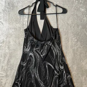 Vintage Y2K Asymmetrical‎ Glitter Swirl Babydoll Halter Dress Sz Large Fairycore thumbnail 3