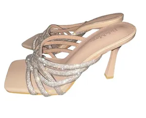 Bella Marie Blush Nude Rhinestone Strappy Mid-Heel Sandals thumbnail 1