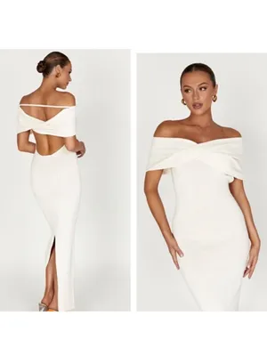 NWT Meshki Terese Off the Shoulder Maxi Dress Cream thumbnail 3