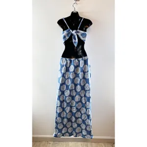 Abercrombie Julia Cutout Tie Back Shell Print Linen Blend Maxi Slip Dress Blue thumbnail 5