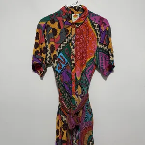 Farm Rio NWT Dotted Patch Scarf Colorful Bold Jumpsuit Size Small thumbnail 4