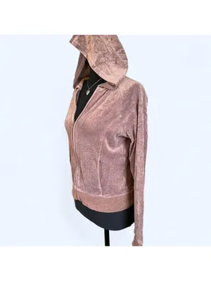 Vintage Y2K SO Fairycore Coquette Velour Zip Up Hoodie Size Medium 🤎 thumbnail 5