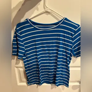 Abercrombie & Fitch Navy and White Striped Tee thumbnail 1