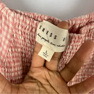 Forever Sunny Smocked Gingham Blouse Petal Pink Balloon Sleeves Peasant Milkmaid thumbnail 9