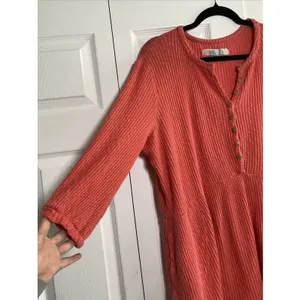 Free People FP Beach Henley‎ Mini Dress Womens Size S Coral Waffle Knit Boho thumbnail 2