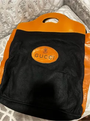 Vintage Gucci 1970s Black Felt Camel Leather Tote Made in Italy thumbnail 4