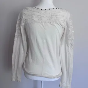 Free People Lace Cottagecore Studded Collar Cotton Slouchy Boho Longsleeve M thumbnail 4