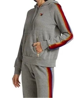 Aviator Nation Velvet Stripe Pullover Hoodie grey size XL thumbnail 2