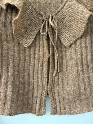 Old Navy Brown Wool Blend Ruffle Tie Front Bell Sleeve Cropped Knit Cardigan NWT thumbnail 5
