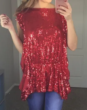 NWT Vintage Free People Red Sequin Sparkle Holiday Sparkly Tunic Top Small thumbnail 2