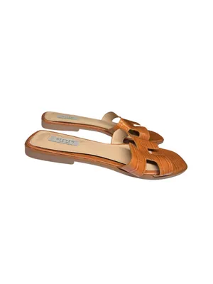 Steven By Steve Madden Tan Croc-Embossed Slide Sandals 11 casual neutral summer thumbnail 2