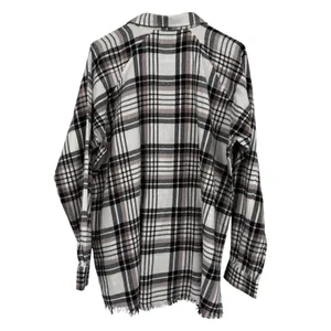 BKE Boyfriend Plaid Flannel Shirt Cream Chocolate Black Frayed Hem Large‎ NWT thumbnail 5
