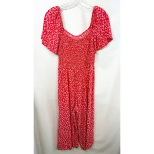 Luxology Large Jumpsuit Red Floral Wide‎ Leg Smocked Cottagecore Feminine 1200 thumbnail 2