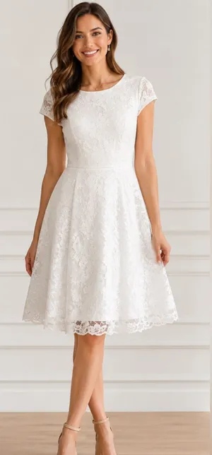MUADRESS White Ivory Floral Lace Fit & Flare Dress Size L thumbnail 1