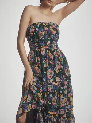 Anthropologie The Somerset Strapless Maxi Dress Bold Floral Blue Medium thumbnail 3
