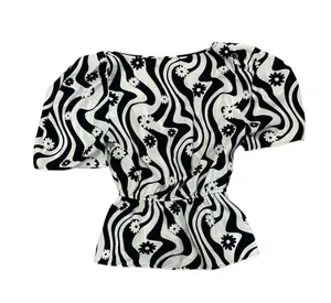 Alice Blue Black and White Peplum Top thumbnail 2
