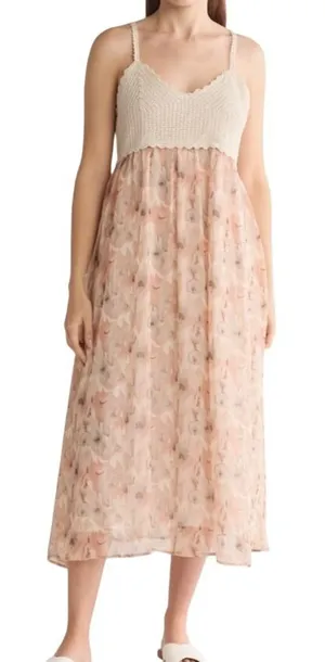 Stitchdrop Crochet Floral Maxi Dress Womens Size M Pink NWT Mixed Media Boho thumbnail 1