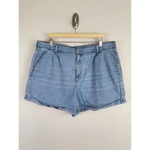 American‎ Eagle Women’s Pleated Front Moms Shorts Light Blue Wash Denim Size 20 thumbnail 3