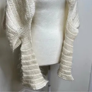 Central Park West Loose Knit Shoulder Wrap Shawl Shrug Mohair Blend Cream Ivory thumbnail 5