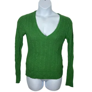 Vintage American Eagle Kelly Green Cable Knit V-Neck Sweater Large Y2K thumbnail 2