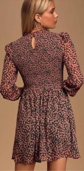 Lulus Floral Forever Green and Pink Floral Print Smoked Skater Dress Large NWOT thumbnail 2