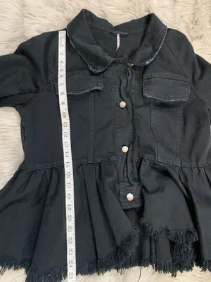 Free People Willow Black Denim Jacket Peplum Raw Hem Lace Up Cuff Military Medium thumbnail 7