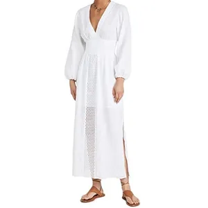 Rebecca Taylor Long Smock Waist Linen &‎ Crochet Dress Size Large thumbnail 2
