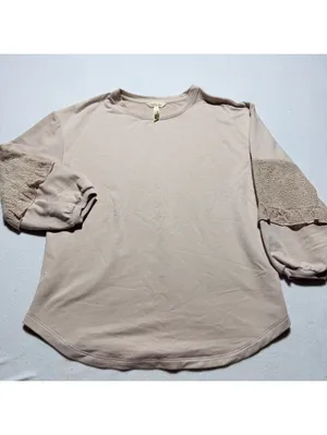 Anthropologie Blush Pink Sweatshirt with Eyelet Lace Sleeves thumbnail 2