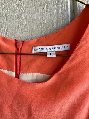 Amanda‎ Uprichard Silk Coral Orange Sleeveless Shift Mini Dress Size L thumbnail 3