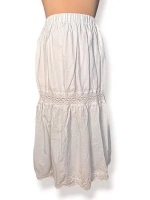 Shoedazzle White Lace Trim Tiered Peasant Midi Skirt Western Boho Cottage Prairie Romantic thumbnail 2