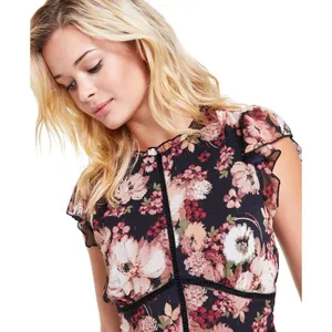 NWT Trixxi Juniors Printed Tiered Short Ruffle Sleeve Dress Multi Floral Black S thumbnail 4