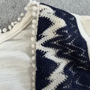 Two by Vince Camuto Women's XL White Lace Zigzag Pom Pom Trim Tank Top thumbnail 2