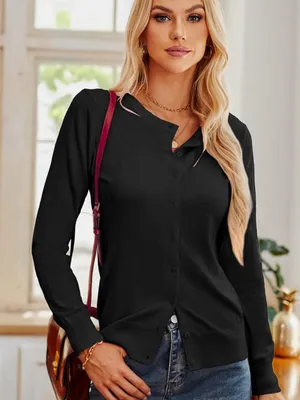 Grace Karin Women’s Small Black Button Front Cardigan Sweater Viscose Knit thumbnail 3