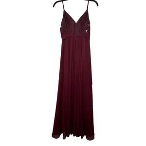 JJ's House Floor Length Bridesmaid Gown in Burgundy With Slit And Low Back Size 0 thumbnail 4