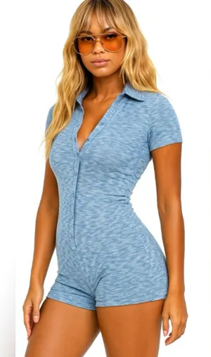 Dolls Kill Bailey Rose space dye mini romper in blue textured knit size XS NWOT thumbnail 1
