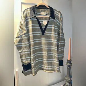 Free People Striped Travis Polo Shirt - Long Sleeve (gray combo) thumbnail 5