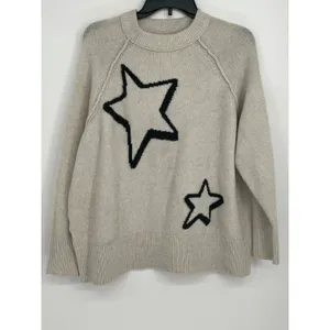 Aerie Star Oversized Sweater Women L/XL Oatmeal Heather Black Star‎ Cozycore thumbnail 2