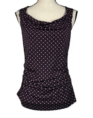 WHBM Small Top Geometric Sleeveless Stretch Draped Neck Ruched Sides Purple thumbnail 1