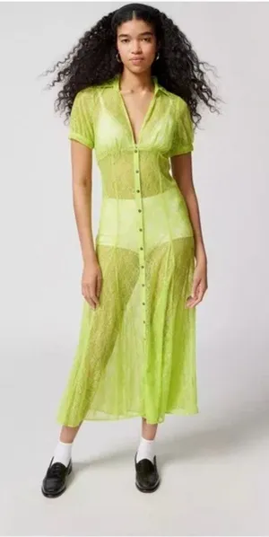 URBAN OUTFITTERS Connie Neon Yellow Lace Button Front Maxi Dress | Small thumbnail 1
