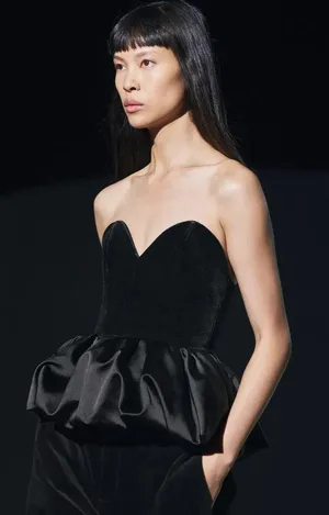 Zara top Black Strapless Peplum Corset ruffle voluminous party cocktail thumbnail 5