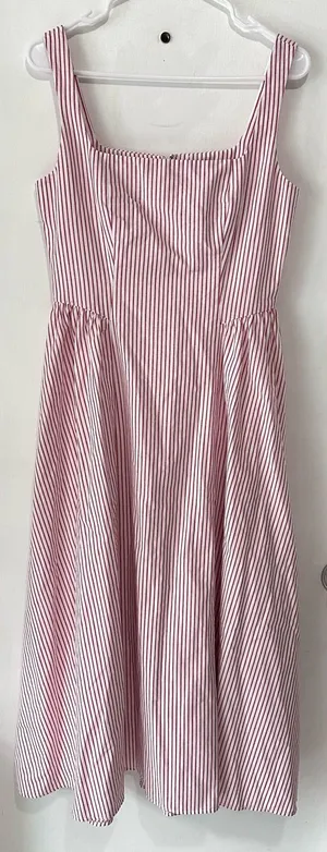 WAYF Drop Waist Midi Dress Red White NWT Small thumbnail 1