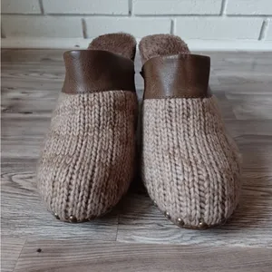 Tan mule knit Mul Luks 3 inch block heel brown 6.5 thumbnail 6