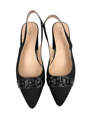 NYDJ Sanya Slingback Point‎ Toe Heels Blacklast Denim Black Buckle Size 9 thumbnail 3