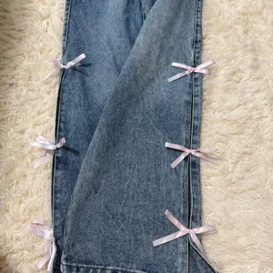 Rise Supply Co Bow Jeans Size 0 Wide Leg Pink Ribbon Side Slit thumbnail 3