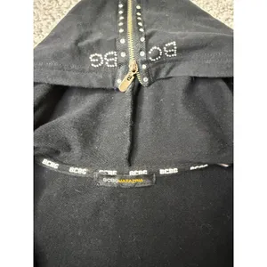 BCBG Max Azria Black Rhinestone Tracksuit Set Hoodie Flare Pants Y2K Women L thumbnail 4